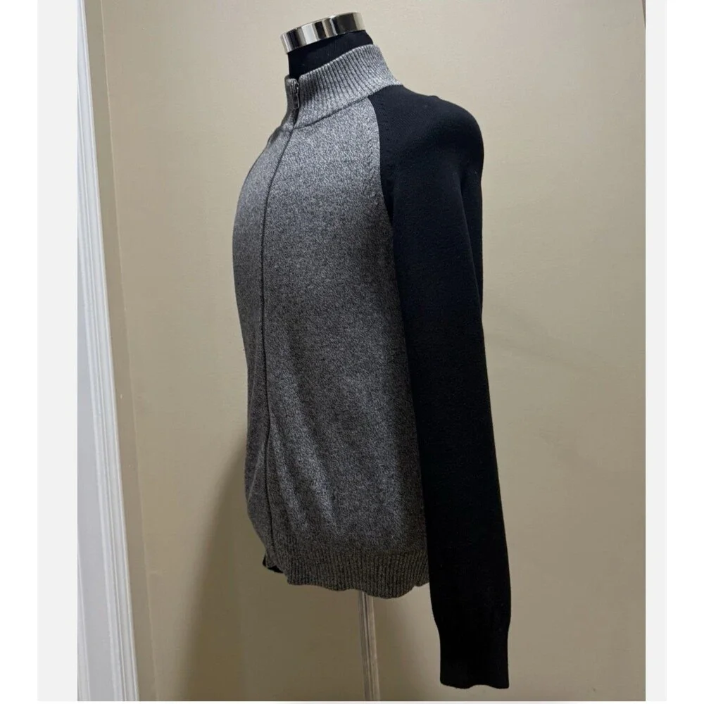 Banana Republic Mens Gray Black Mock Neck Full Zip Knit Sweater Jacket Pullover